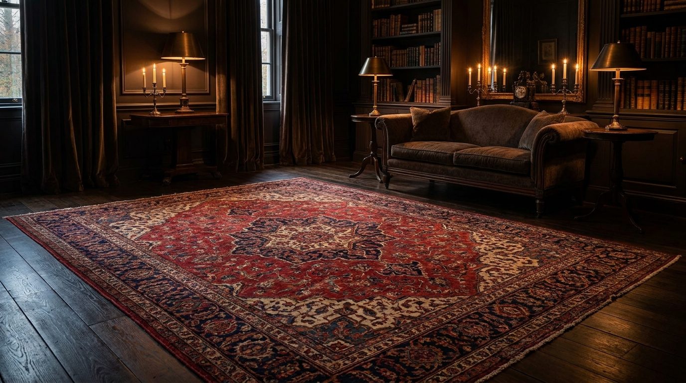 Antique Persian rug in a luxury living room