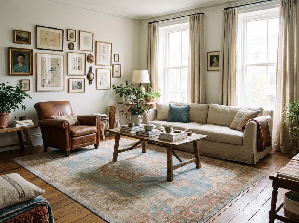Antique rug in a living room