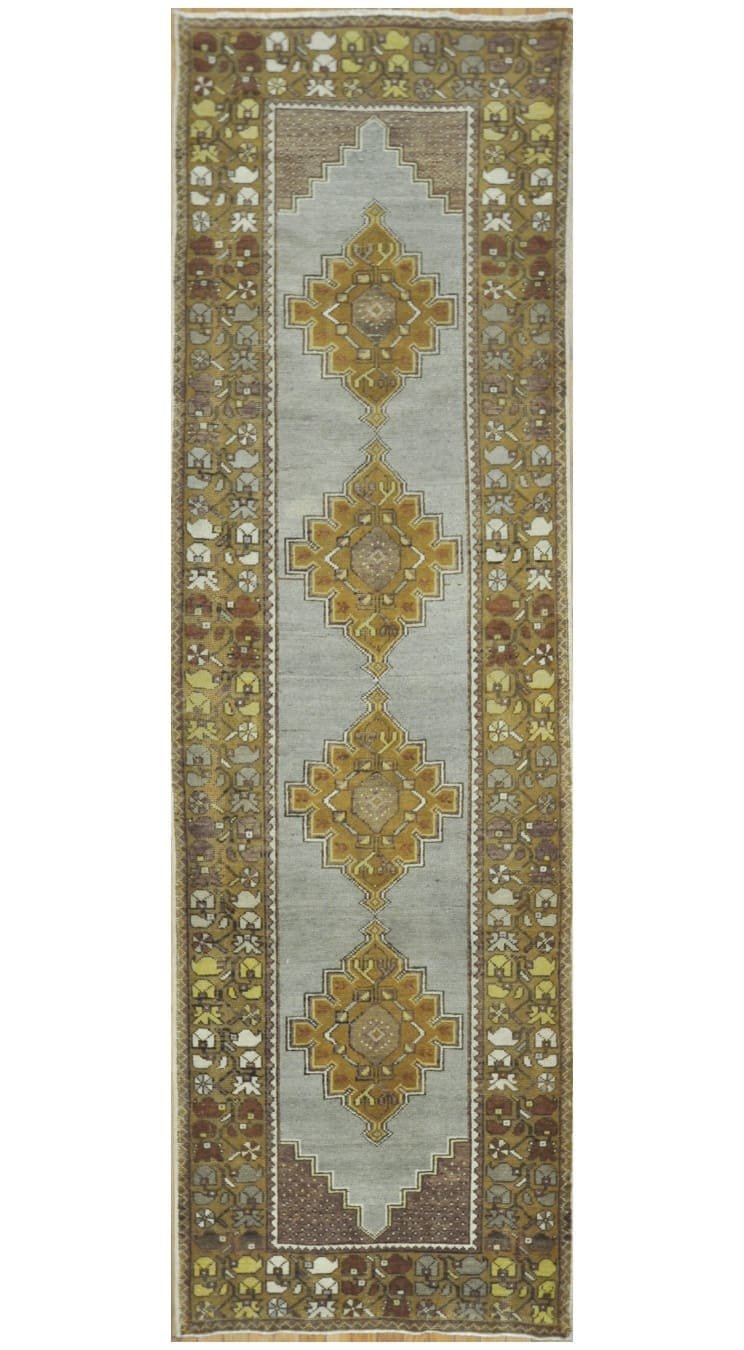 3′ x 11′ Gray Fine Hand-Knotted Turkish Anatolian Runner Rug – Traditional Wool