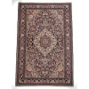 3x5-malayer-antique-rug-top-view-1 {image_id: main_image, image_type: actual_product_photo, alt_text: Full view of an approximate 3x5 rectangular traditional rug with a central medallion and dark blue field.}