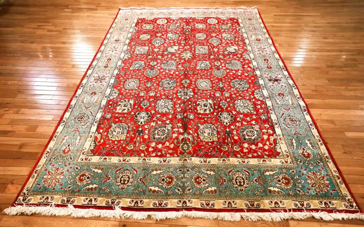 7′ x 9′ Red Fine Hand-Knotted Persian Tabriz Rug – Traditional Wool