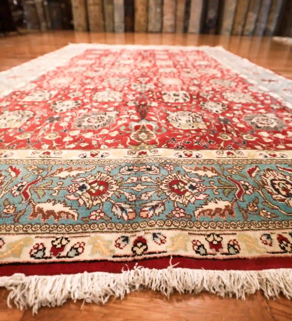 7′ x 9′ Red Fine Hand-Knotted Persian Tabriz Rug – Traditional Wool