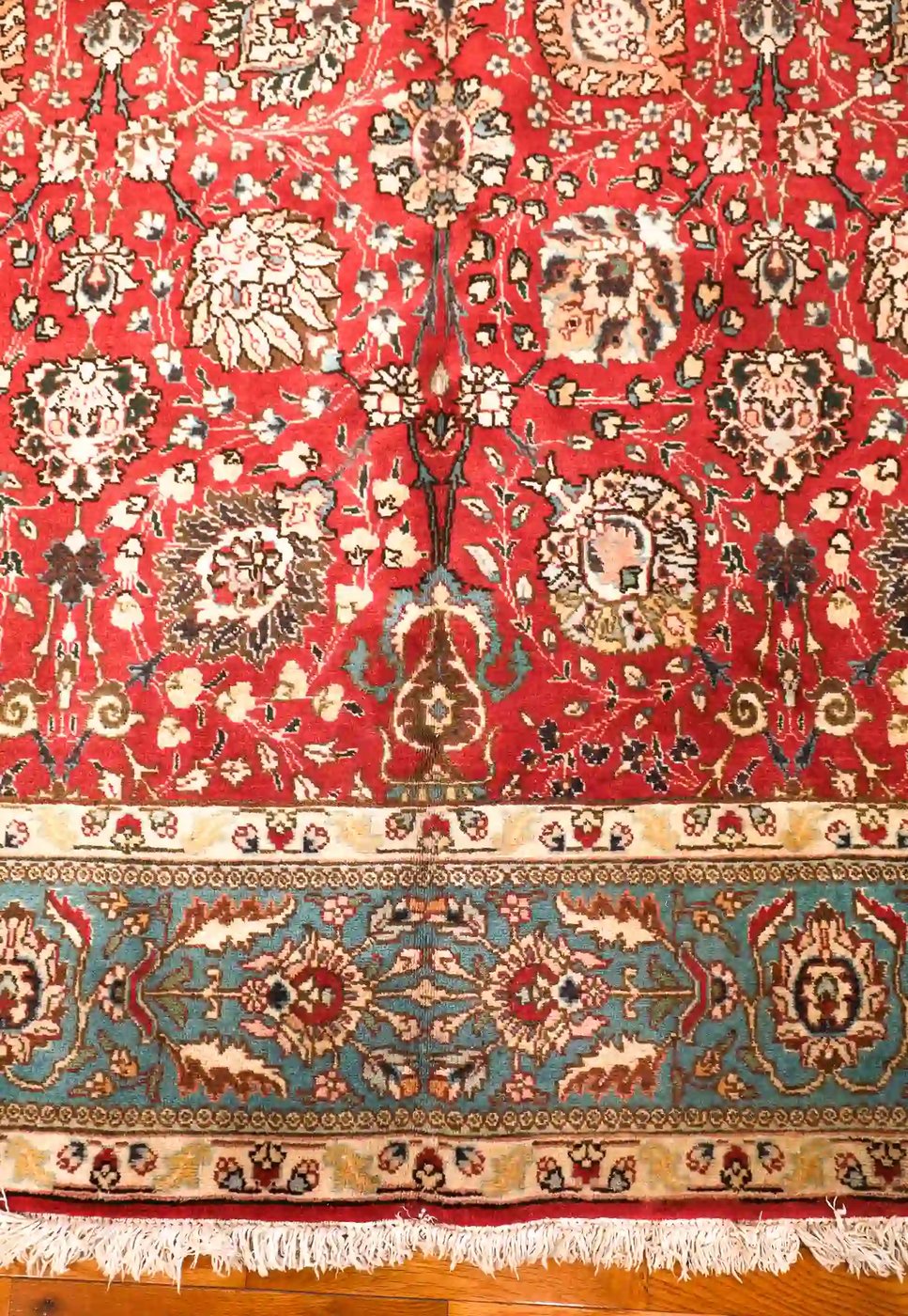 7′ x 9′ Red Fine Hand-Knotted Persian Tabriz Rug – Traditional Wool