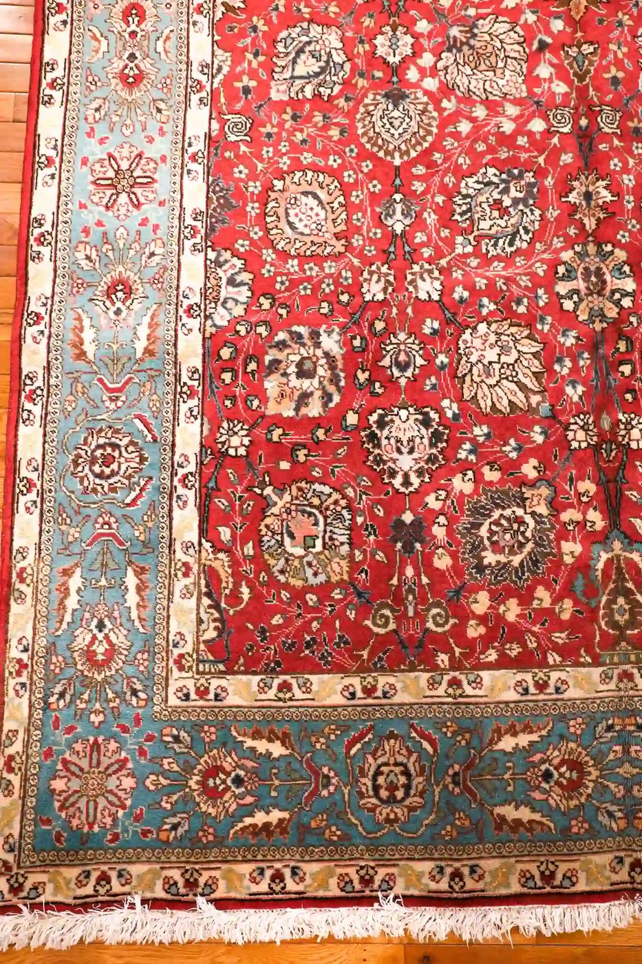 7′ x 9′ Red Fine Hand-Knotted Persian Tabriz Rug – Traditional Wool