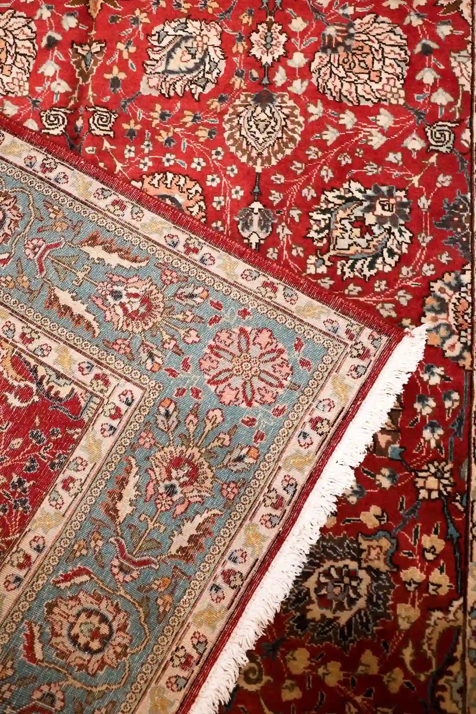 7′ x 9′ Red Fine Hand-Knotted Persian Tabriz Rug – Traditional Wool