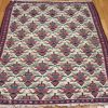 4′ x 5′ Persia Ivory Red Seneh Kilim Rug Traditional Flatwoven Wool