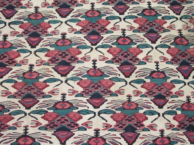 4′ x 5′ Persia Ivory Red Seneh Kilim Rug Traditional Flatwoven Wool