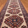 4′ x 13′ Vintage Persian Meshkin Traditional Runner Rug Ivory Navy Wool