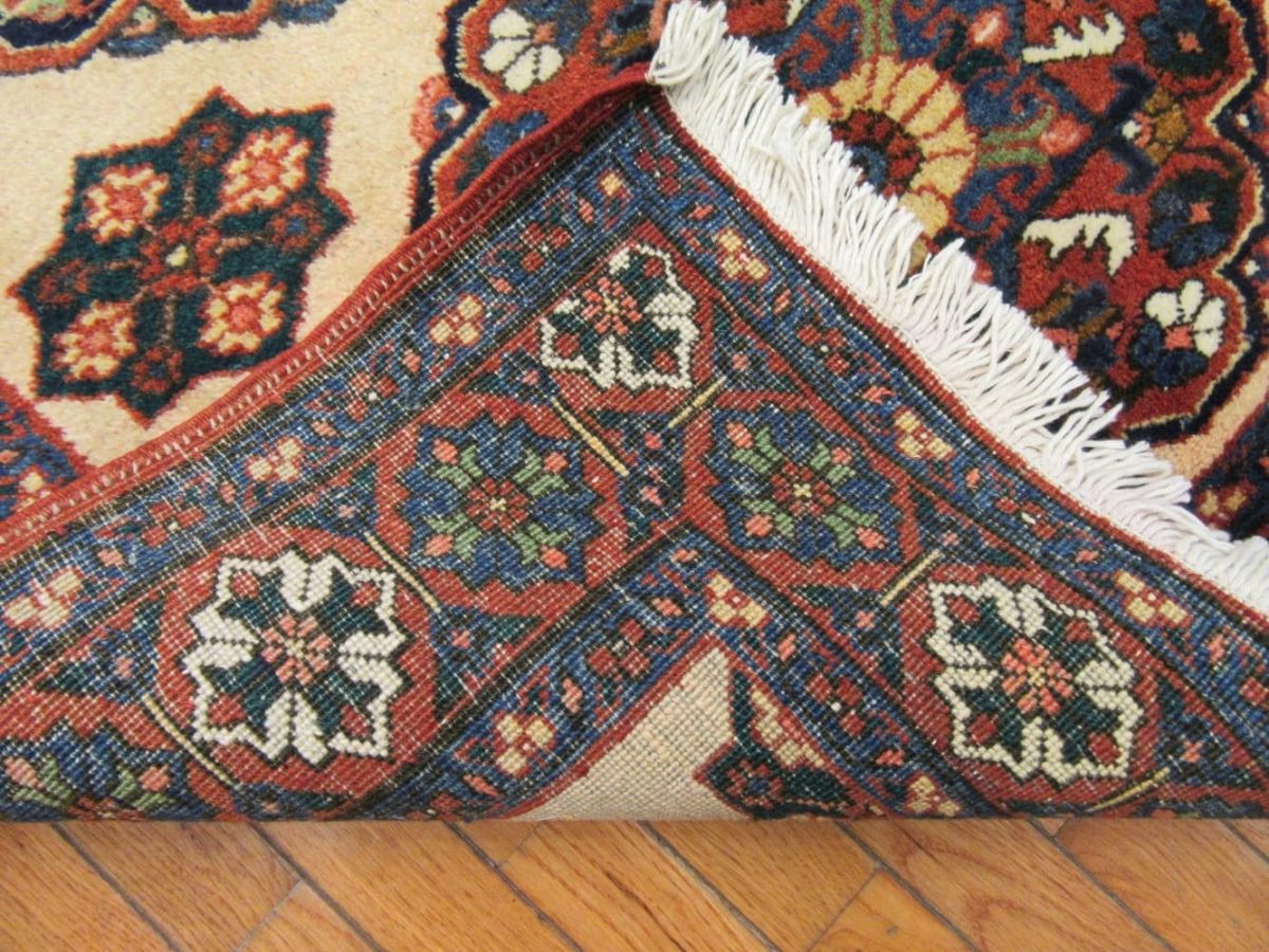 4′ x 13′ Vintage Persian Meshkin Traditional Runner Rug Ivory Navy Wool
