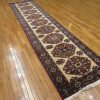 4′ x 13′ Vintage Persian Meshkin Traditional Runner Rug Ivory Navy Wool