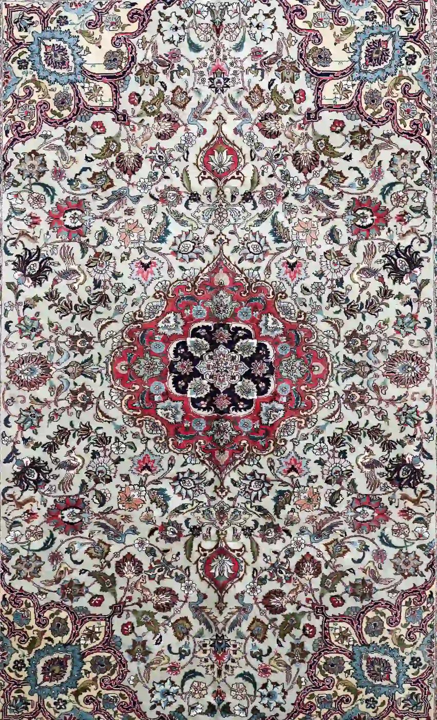 7′ x 10′ Green Fine Hand-Knotted Persian Tabriz Rug – Traditional Wool