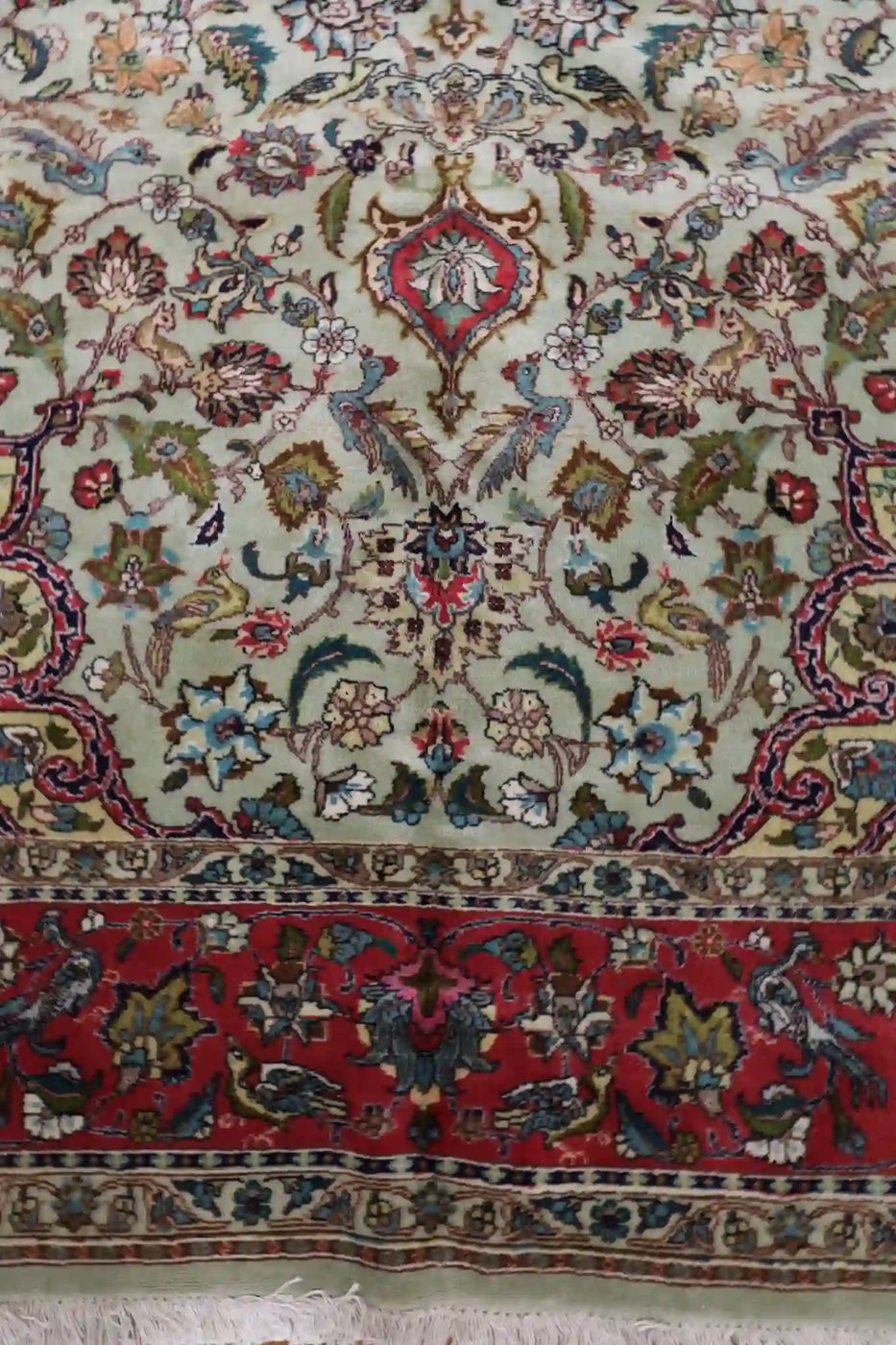 7′ x 10′ Green Fine Hand-Knotted Persian Tabriz Rug – Traditional Wool