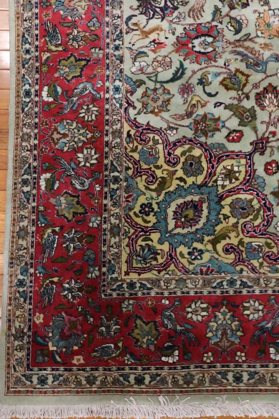 7′ x 10′ Green Fine Hand-Knotted Persian Tabriz Rug – Traditional Wool