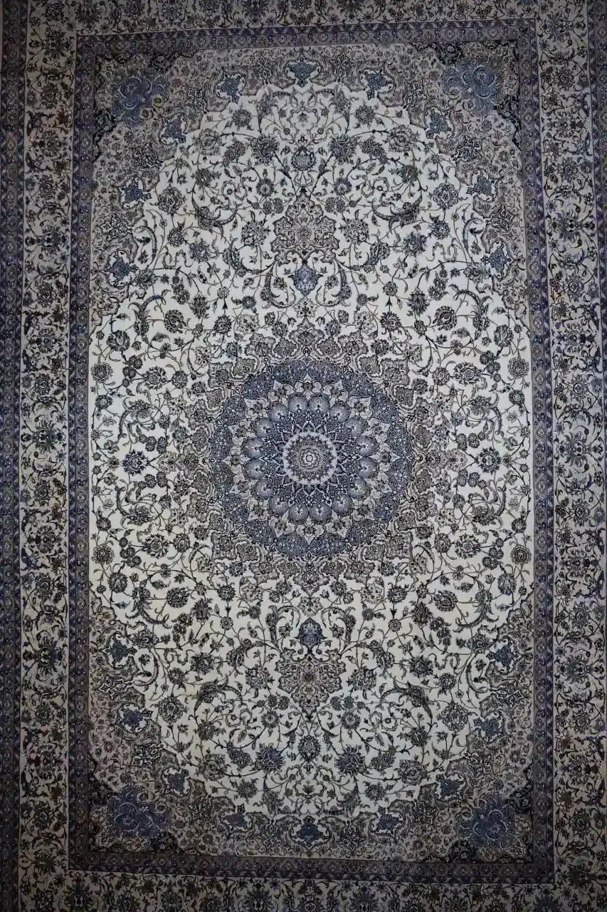 15′ x 26′ Palace Size Ivory and Blue Hand-Knotted Vintage Persian Nain Rug – Premium Wool