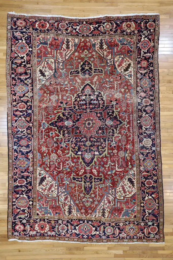 8′ x 12′ Rust Red Hand-Knotted Semi-Antique Persian Heriz Rug – Traditional Wool