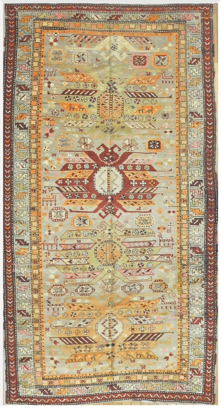 5′ x 9′ Caucasian Ivory Kazak Rug – Hand-Knotted Wool
