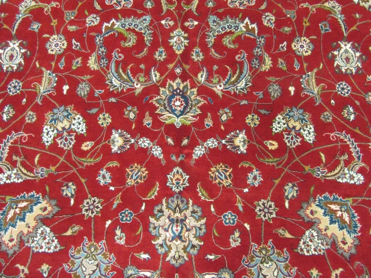 9′ x 13′ Pakistani Kashan Design Rug – Red & Navy Traditional Hand-Knotted Wool - 2 9′ x 13′ Pakistani Kashan Design Rug – Red & Navy Traditional Hand-Knotted Wool
