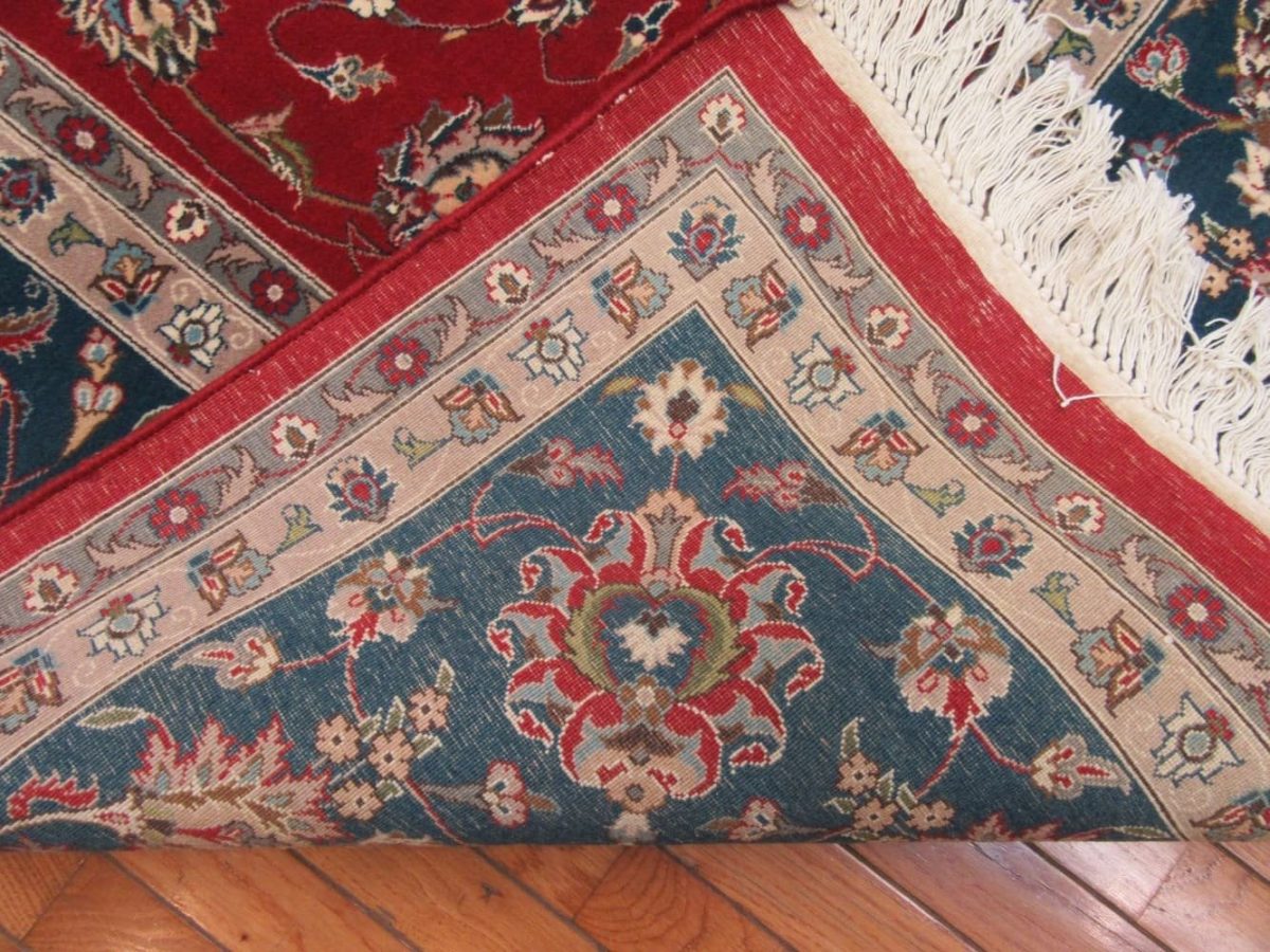 9′ x 13′ Pakistani Kashan Design Rug – Red & Navy Traditional Hand-Knotted Wool - 4 9′ x 13′ Pakistani Kashan Design Rug – Red & Navy Traditional Hand-Knotted Wool