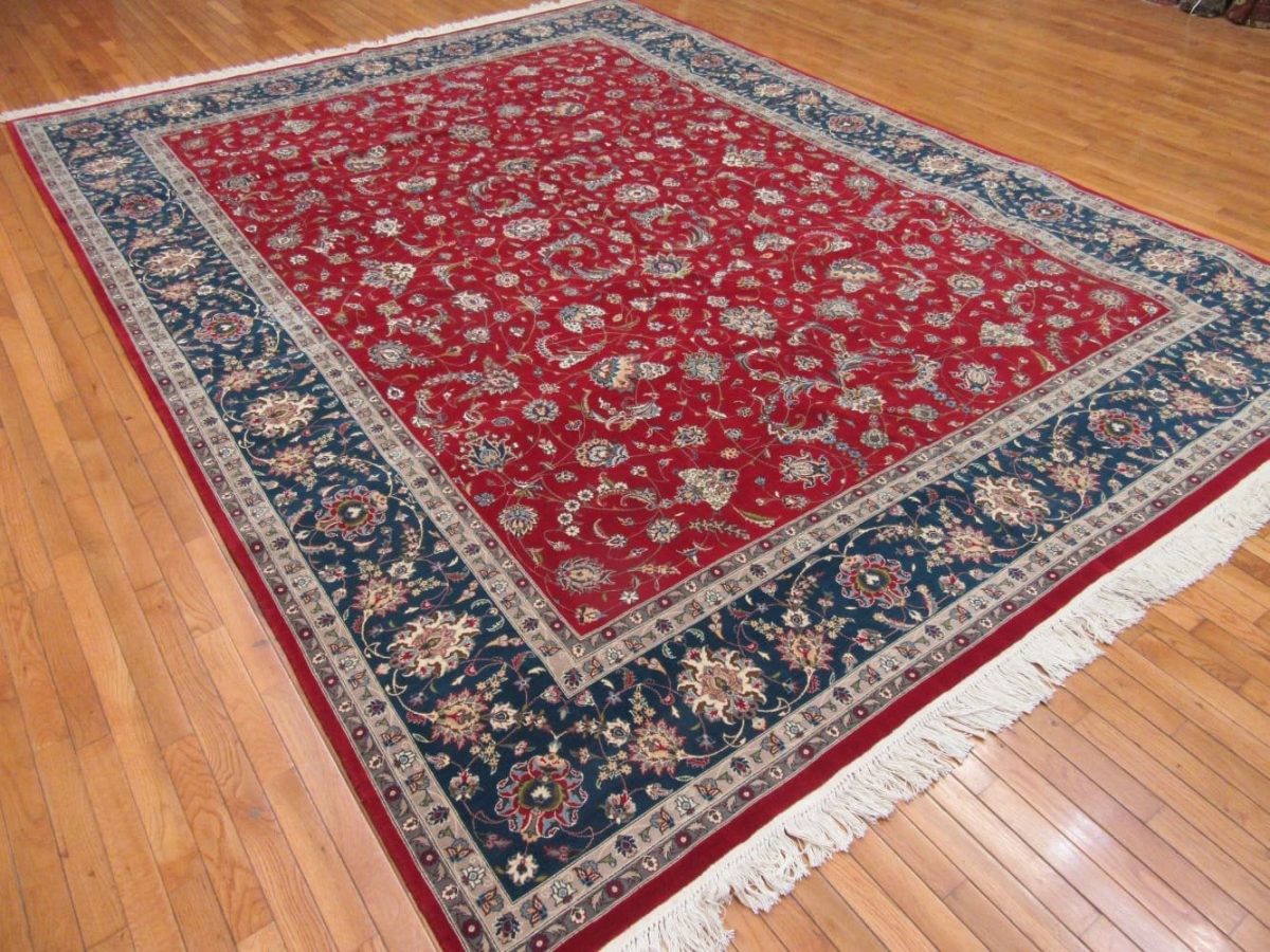 9′ x 13′ Pakistani Kashan Design Rug – Red & Navy Traditional Hand-Knotted Wool - 5 9′ x 13′ Pakistani Kashan Design Rug – Red & Navy Traditional Hand-Knotted Wool