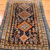 4′ x 6′ Deep Navy and Saffron Orange Hand-Knotted Antique Caucasian Shirvan Rug – Collector’s Wool