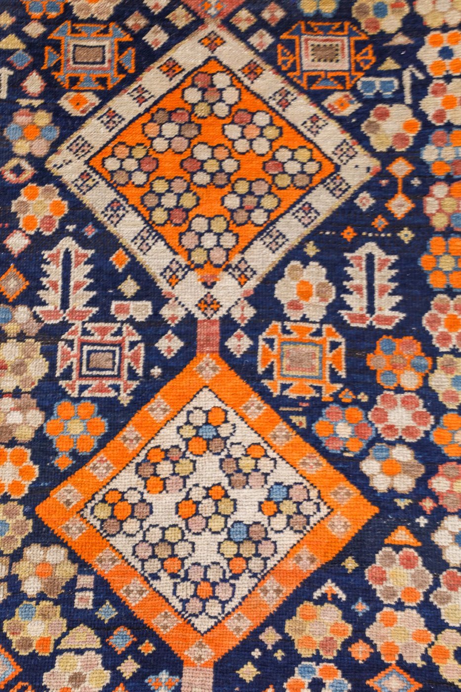 4′ x 6′ Deep Navy and Saffron Orange Hand-Knotted Antique Caucasian Shirvan Rug – Collector’s Wool