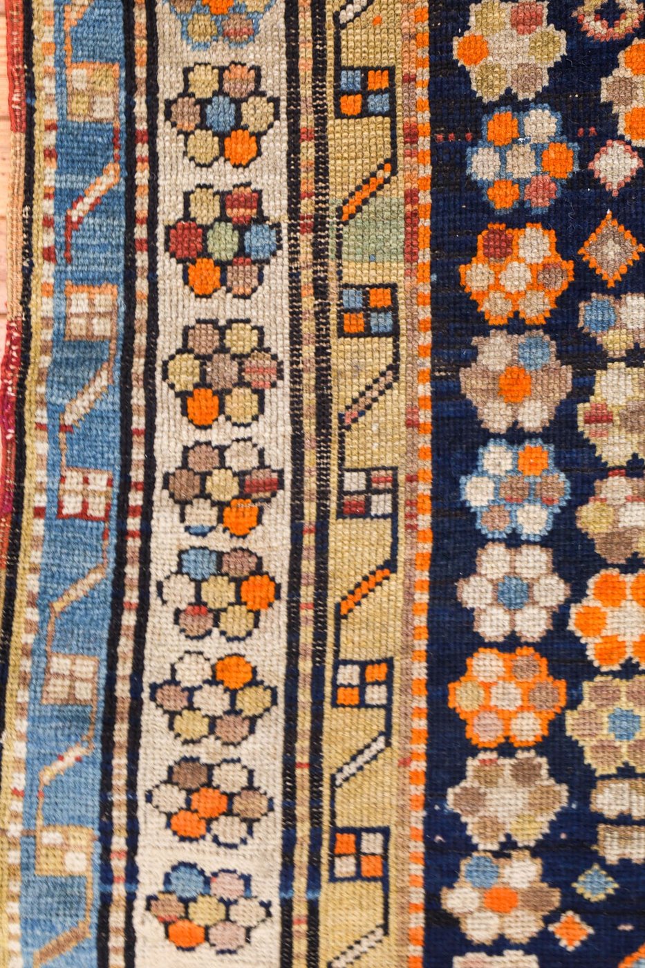 4′ x 6′ Deep Navy and Saffron Orange Hand-Knotted Antique Caucasian Shirvan Rug – Collector’s Wool
