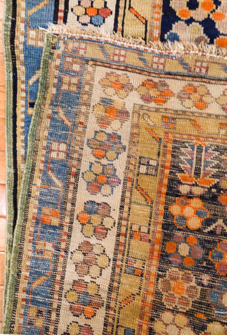 4′ x 6′ Deep Navy and Saffron Orange Hand-Knotted Antique Caucasian Shirvan Rug – Collector’s Wool