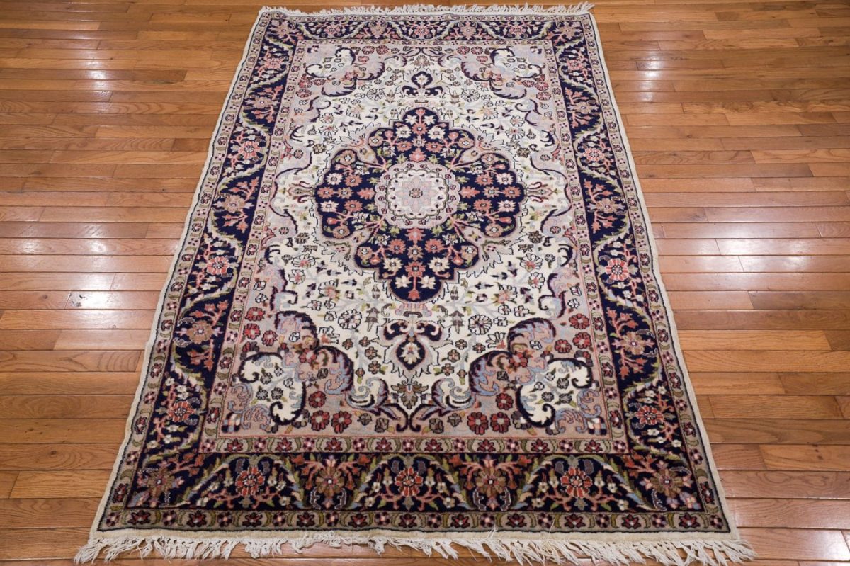 4′ x 6′ Ivory Fine Hand-Knotted Indian Tabriz Rug – Traditional Wool