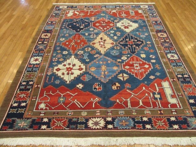 7′ x 8′ New Turkish Handmade Tribal Rug – Geometric Azari Design, Hand-Knotted Wool