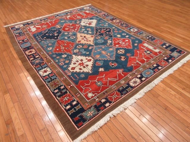7′ x 8′ New Turkish Handmade Tribal Rug – Geometric Azari Design, Hand-Knotted Wool