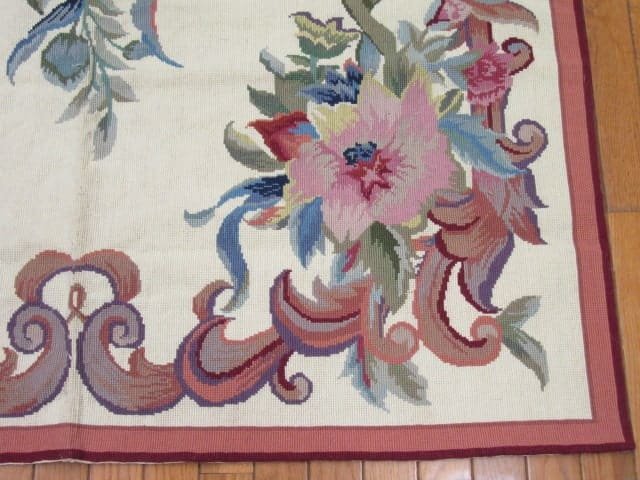 4′ x 6′ Cream Floral Handmade Needlepoint Rug – Chinese Aubusson Style Wool - 2 4′ x 6′ Cream Floral Handmade Needlepoint Rug – Chinese Aubusson Style Wool