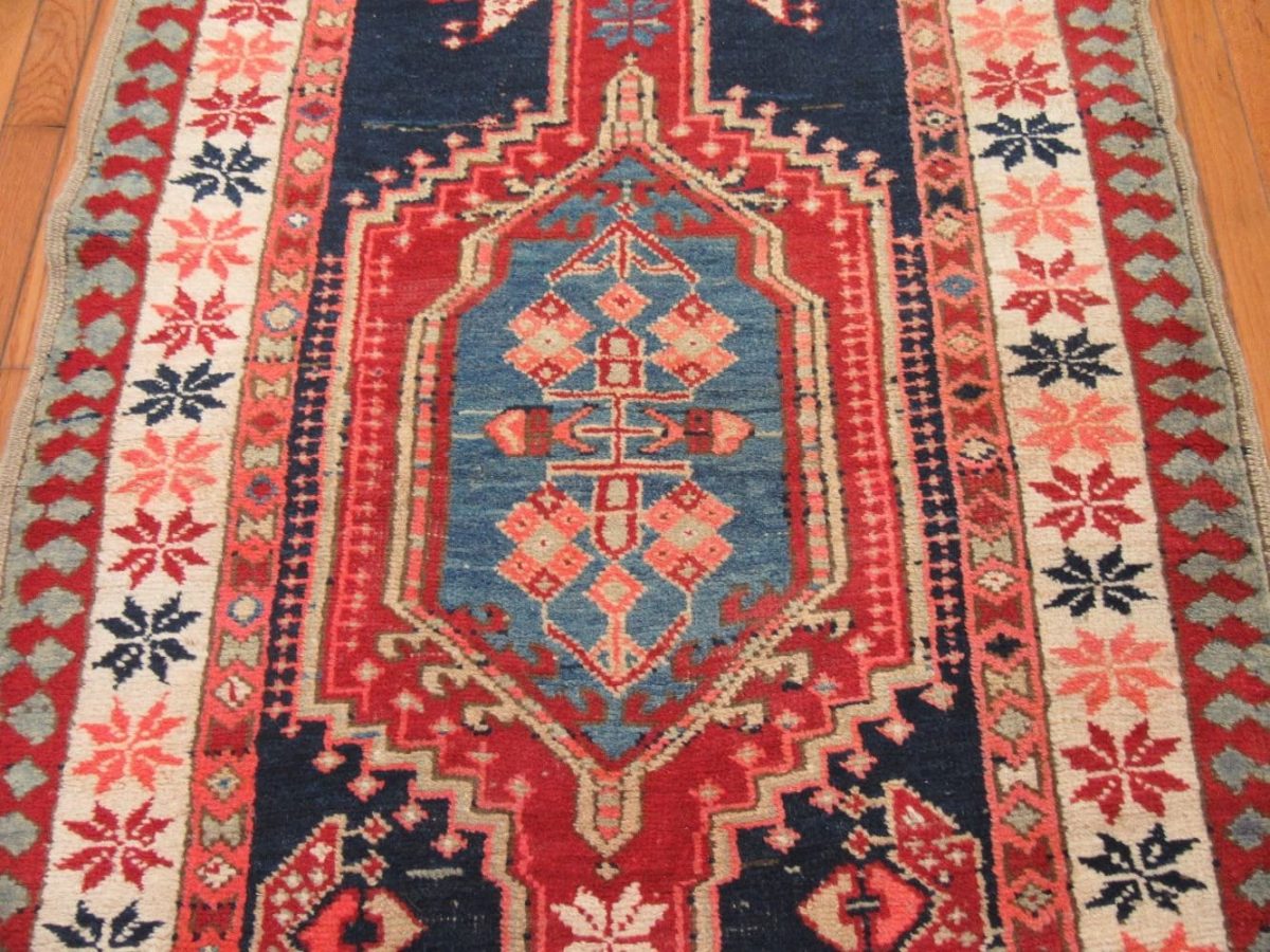 3′ x 11′ Antique Tribal Persian Sarab Runner Rug – Hand-Knotted Wool, Geometric Medallions