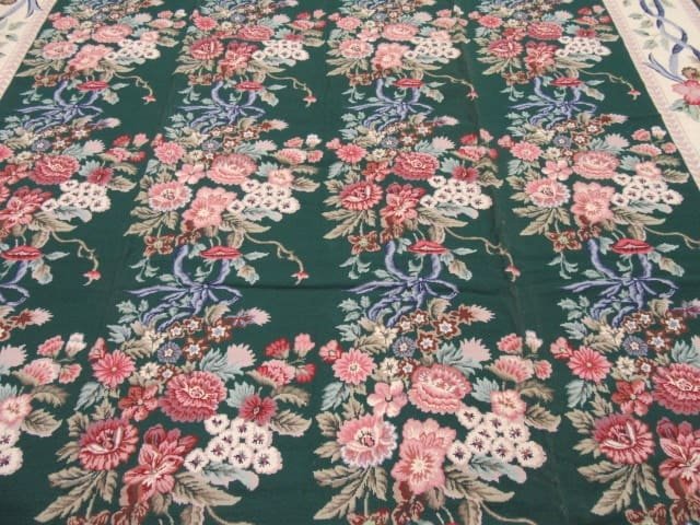 10′ x 14′ Large Handmade China Needlepoint Rug – Floral Design, Handcrafted Wool Needlework