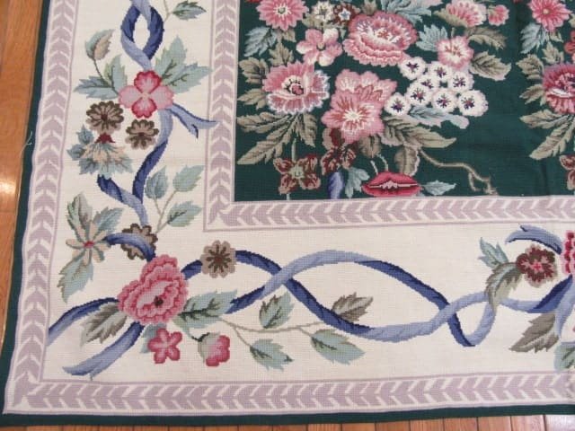10′ x 14′ Large Handmade China Needlepoint Rug – Floral Design, Handcrafted Wool Needlework