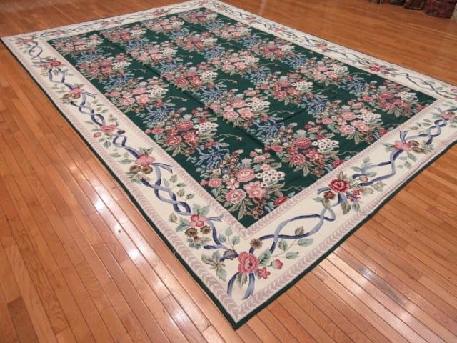 10′ x 14′ Large Handmade China Needlepoint Rug – Floral Design, Handcrafted Wool Needlework