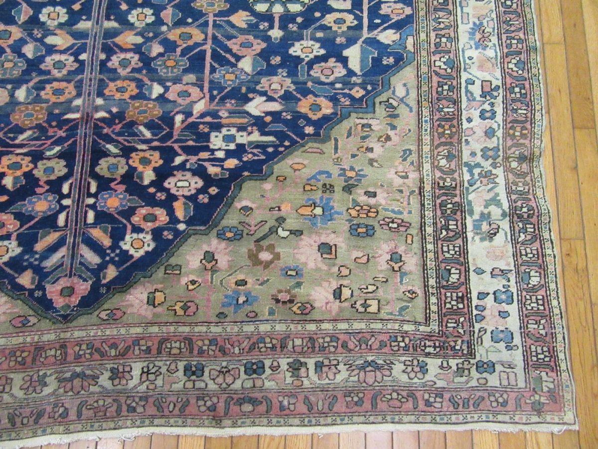 8′ x 18′ Antique Persian Karajeh Tree of Life Rug – Traditional Floral Design, Deep Navy & Ivory