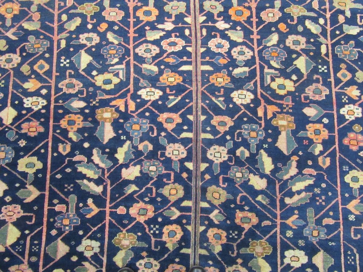 8′ x 18′ Antique Persian Karajeh Tree of Life Rug – Traditional Floral Design, Deep Navy & Ivory