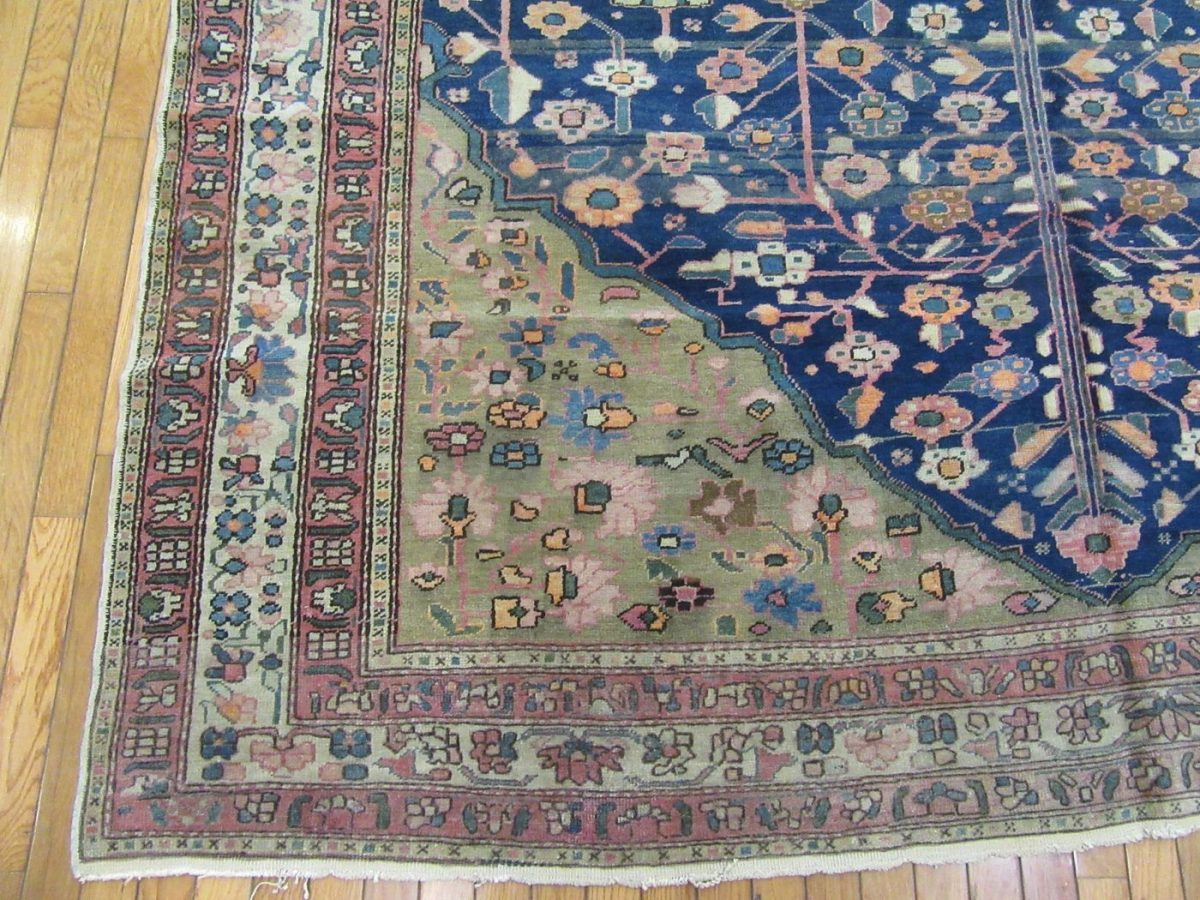 8′ x 18′ Antique Persian Karajeh Tree of Life Rug – Traditional Floral Design, Deep Navy & Ivory