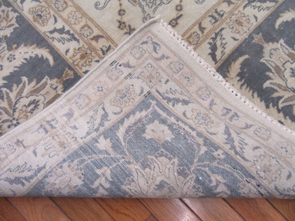 9′ x 12′ Pakistan Handmade Oriental Rug – Traditional Tabriz Floral Design, Ivory & Soft Blue