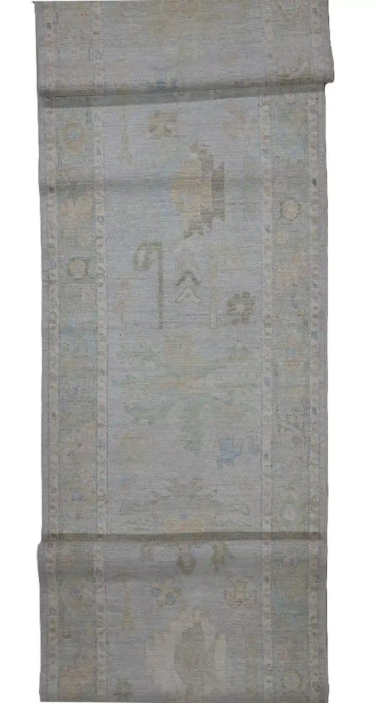 3′ x 16′ Pale Blue Fine Hand-Knotted Afghan Oushak Runner – Traditional Wool