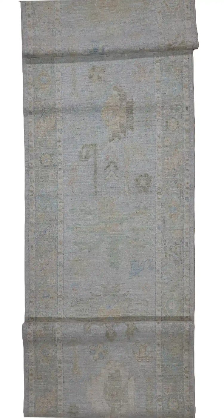 3′ x 16′ Pale Blue Fine Hand-Knotted Afghan Oushak Runner – Traditional Wool