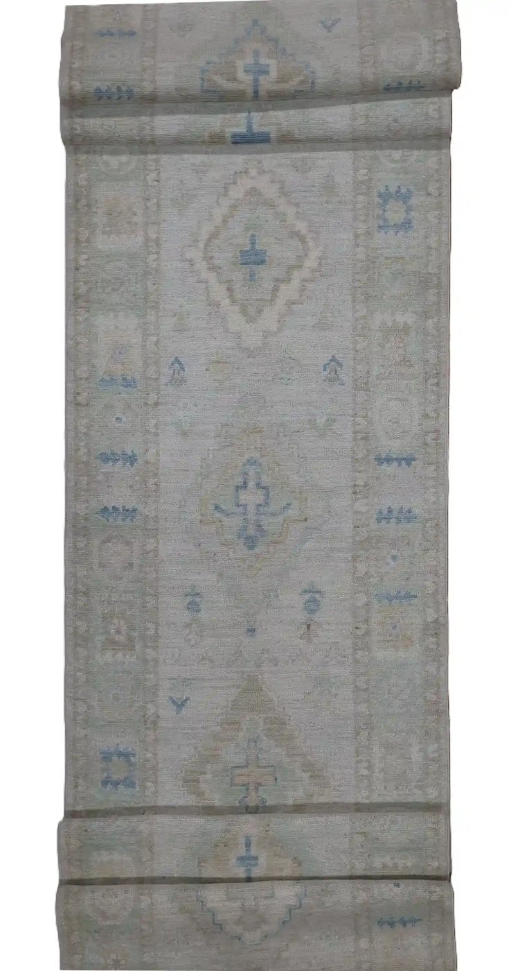 3′ x 15′ Ivory Fine Hand-Knotted Afghan Oushak Runner – Traditional Wool
