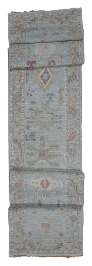 3′ x 19′ Pale Blue Fine Hand-Knotted Afghan Oushak Runner – Traditional Wool