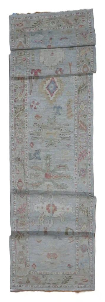 3′ x 18′ Pale Blue Fine Hand-Knotted Afghan Oushak Runner – Traditional Wool