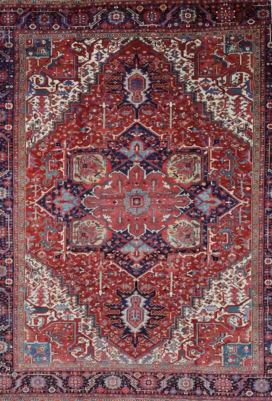 12′ x 15′ Red Fine Hand-Knotted Antique Persian Heriz – Traditional Wool