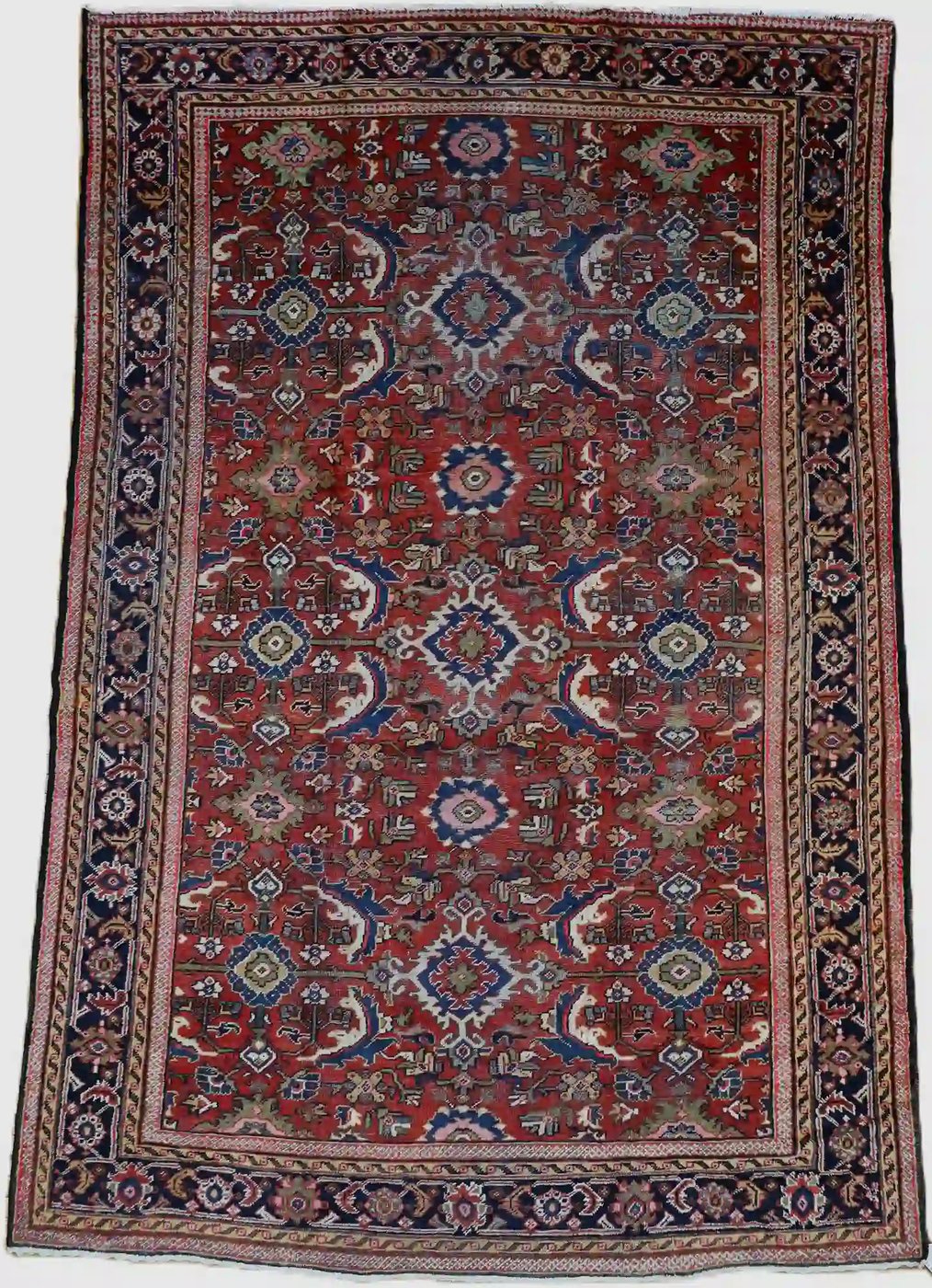 9′ x 12′ Red Fine Hand-Knotted Semi-antique Persian Mahal – Traditional Wool