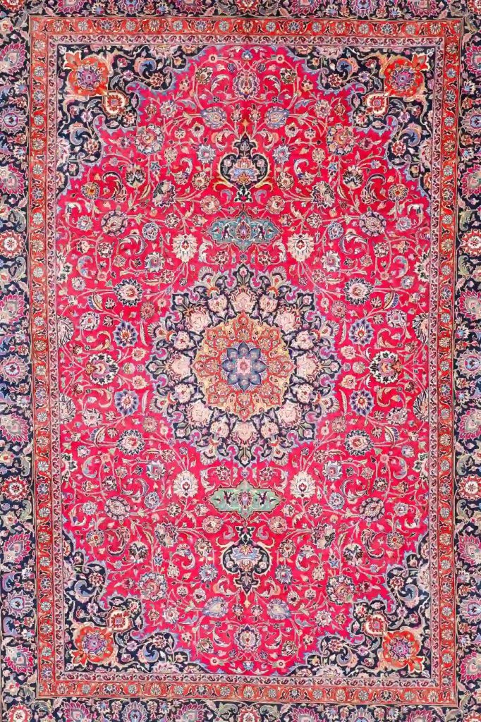 12′ x 17′ Red Fine Hand-Knotted Vintage Persian Mashad – Traditional Wool