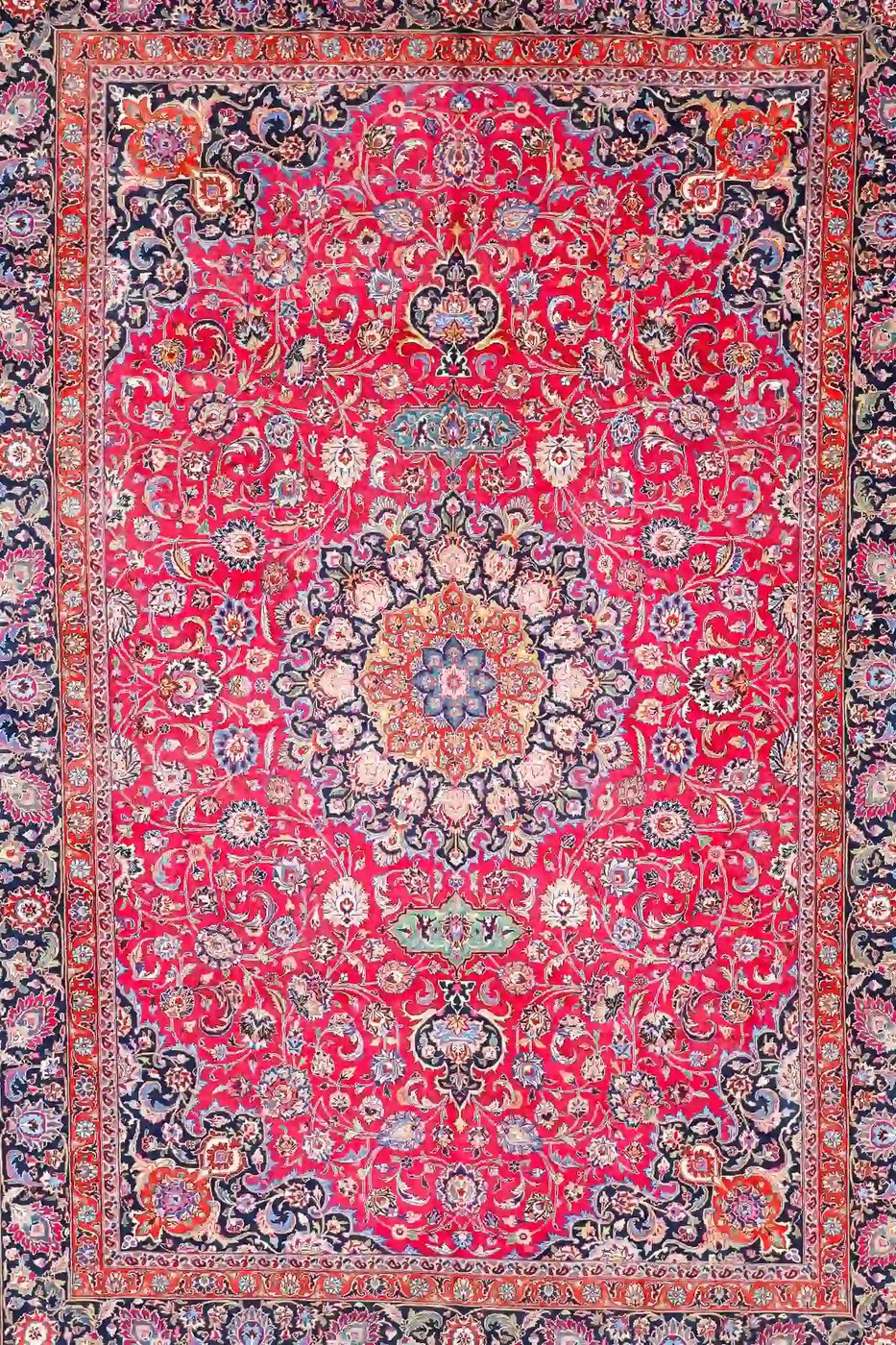 12′ x 17′ Red Fine Hand-Knotted Vintage Persian Mashad – Traditional Wool