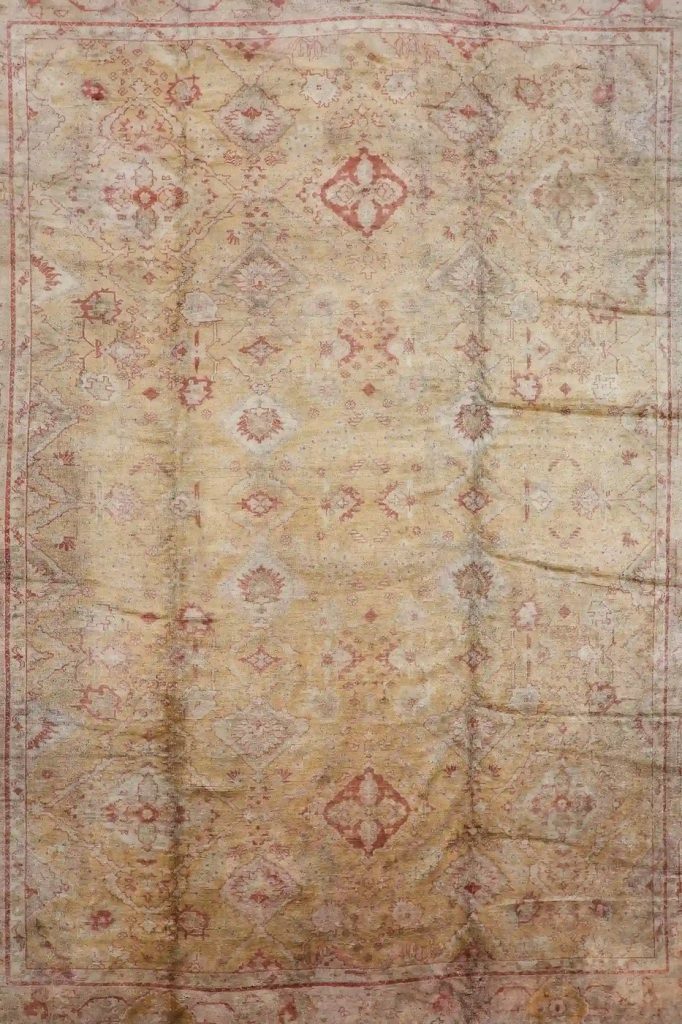 13′ x 18′ Ivory Fine Hand-Knotted Antique Turkish Oushak Rug – Traditional Wool