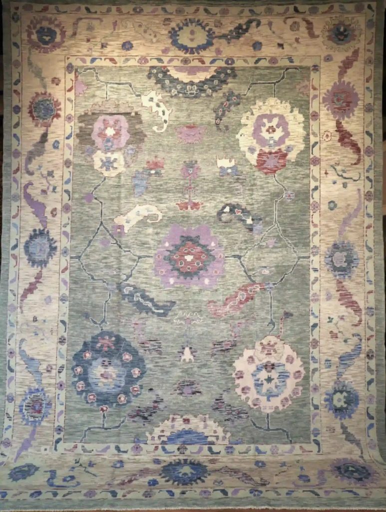11′ x 14′ Pale Blue Fine Hand-Knotted New Turkish Oushak Rug – Traditional Wool